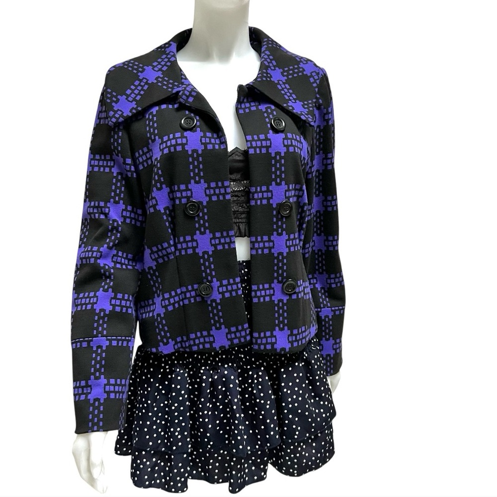 GRACE Purple Plaid Cropped Blazer Carrier Office Casual Preppy Dark Academia
